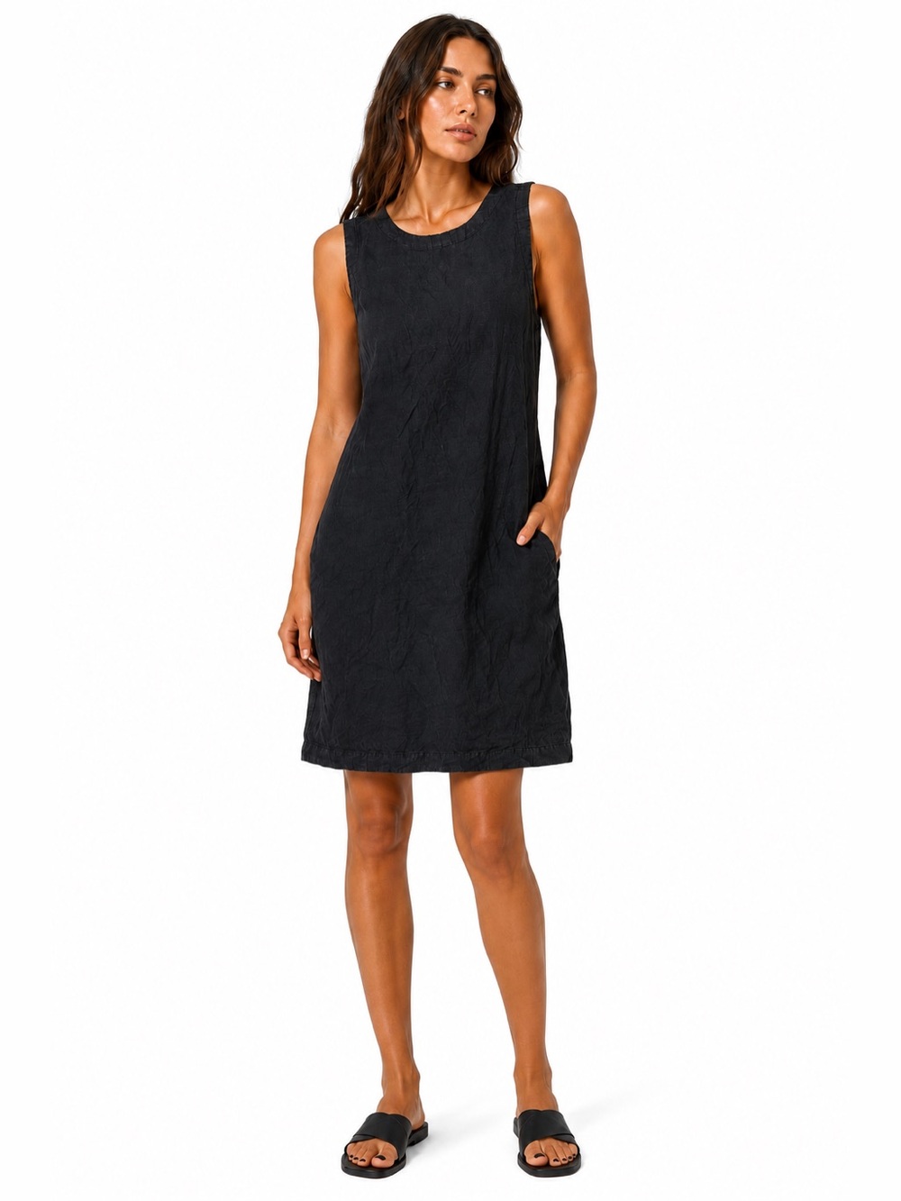 Cut Loose Linen Sleeveless Shift Dress S USA Pockets Minimalist Lagenlook boho